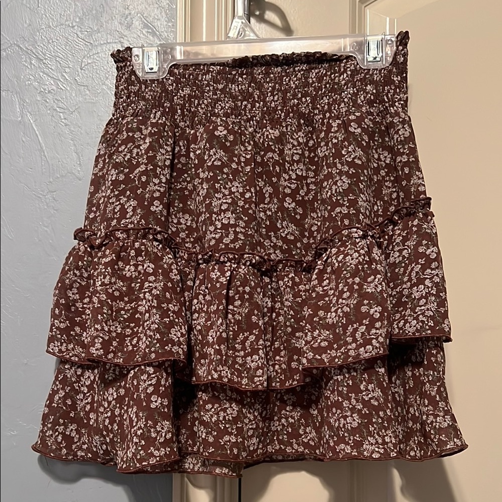 Altar'd State Brown Red Skater Mini Skirt